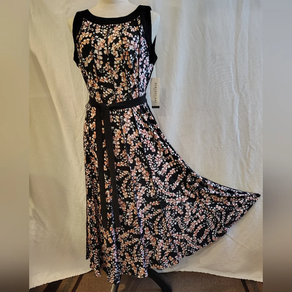 Perceptions Black and Coral Floral Sleeveless Midi Dress. NEW - Picture 11 of 11